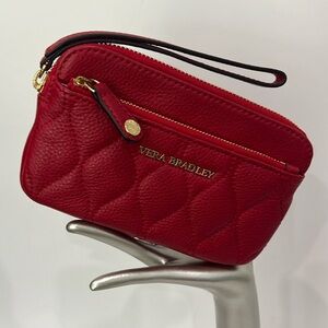 Vera Quilted Sophie Wristlet Tango Red Genuine Leather EUC
